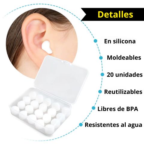 Tapaoídos Moldeables en Silicona x 20 unidades