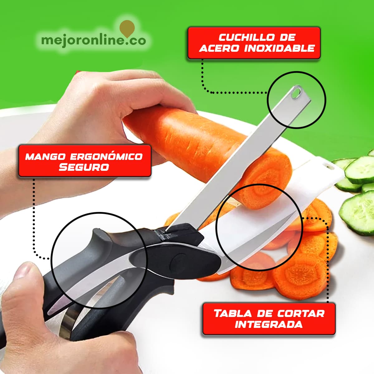 2x1 - Tijeras de Cocina Multifuncional | Sin reguero, sin tabla de picar